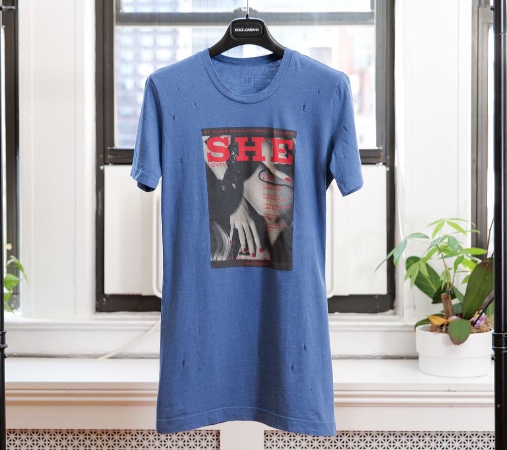 Dolce & Gabbana Blue Distressed Graphic She Loves Longline T-Shirt (Size: XS)